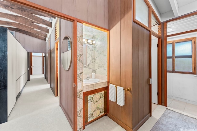 210 Hao St, Honolulu, HI 96821 - corridor with beam ceiling and a sink
