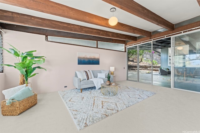 210 Hao St, Honolulu, HI 96821 - carpeted living area featuring beamed ceiling