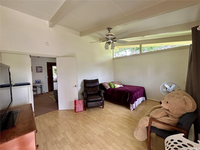 661 Iliaina St, Kailua, HI 96734 - bedroom featuring multiple windows, light wood-style flooring, beam ceiling, and a ceiling fan