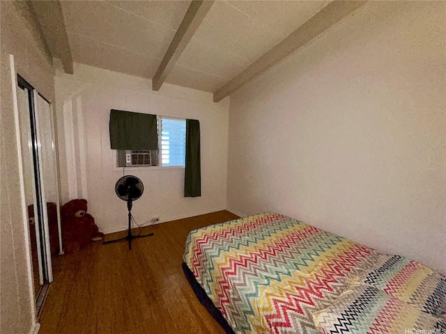 661 Iliaina St, Kailua, HI 96734 - bedroom with wood finished floors, beamed ceiling, and cooling unit