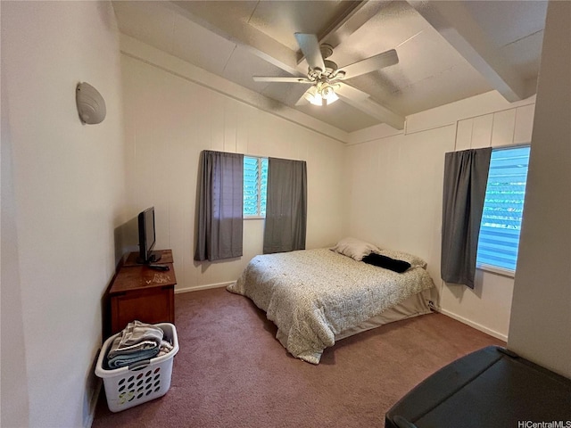 661 Iliaina St, Kailua, HI 96734 - bedroom featuring beam ceiling, carpet flooring, a ceiling fan, and baseboards