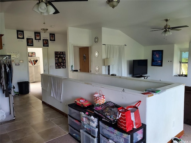 14-808 Crystal Cir, Pahoa, HI 96778 - kitchen featuring a ceiling fan, vaulted ceiling, and tile patterned flooring