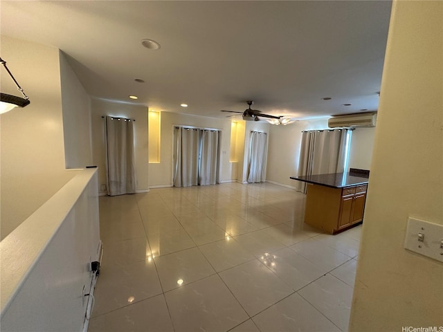 2633 Maunawai Pl Unit A, Honolulu, HI 96826 - spare room with an AC wall unit, light tile patterned flooring, a ceiling fan, and recessed lighting