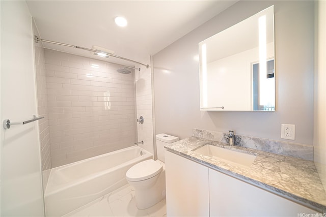 987 Queen St Unit 2403, Honolulu, HI 96814 - bathroom with toilet, vanity, shower / bath combination, marble finish flooring, and recessed lighting