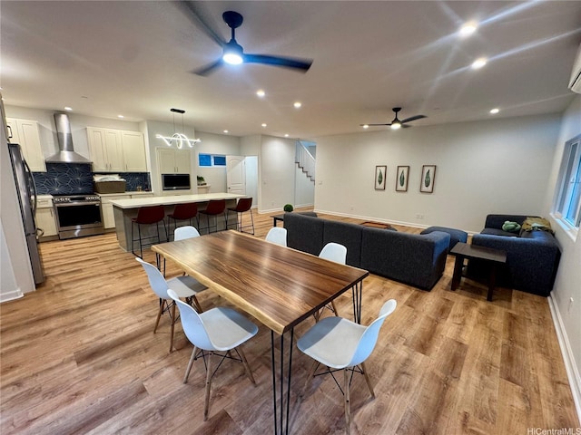 2318 Waiomao Rd Unit 4, Honolulu, HI 96816 - dining area with a ceiling fan, stairs, light wood finished floors, recessed lighting, and baseboards