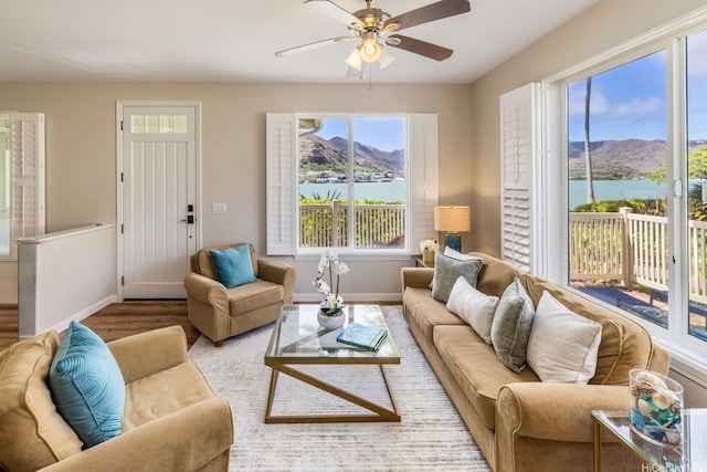 580 Lunalilo Home Rd Unit B3402, Honolulu, HI 96825 - living room with a mountain view, ceiling fan, and wood finished floors