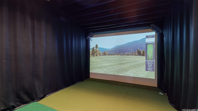1108 Auahi St Unit 3201, Honolulu, HI 96814 - playroom featuring golf simulator, carpet floors, a mountain view, and healthy amount of natural light