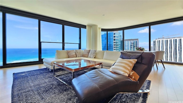 1108 Auahi St Unit 3201, Honolulu, HI 96814 - living room featuring wood finished floors and expansive windows