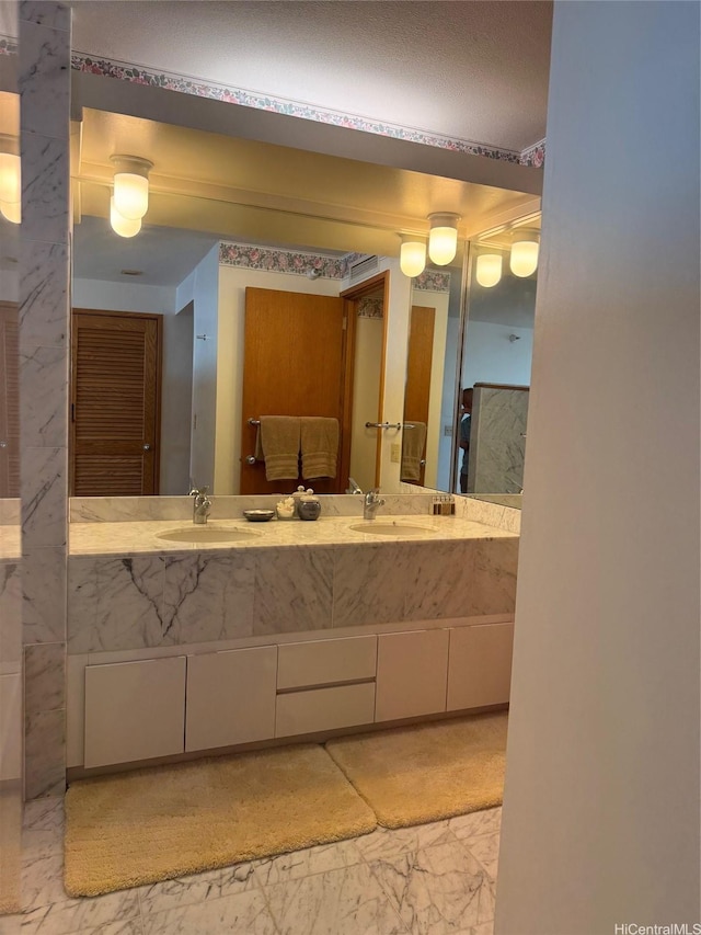 1330 Ala Moana Blvd Unit 2105, Honolulu, HI 96814 - full bathroom with marble look tile flooring and double vanity