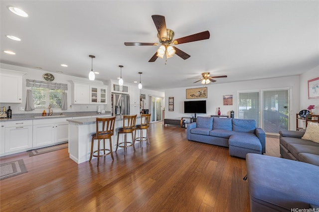 66-342-A Aukai Ln Unit 2, Haleiwa, HI 96712 - living area featuring ceiling fan, dark wood-type flooring, and recessed lighting