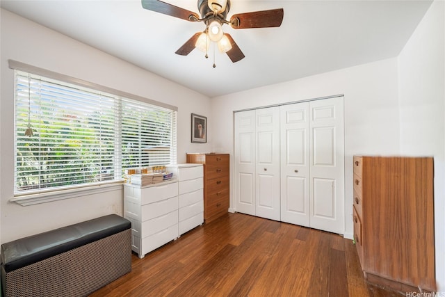 66-342-A Aukai Ln Unit 2, Haleiwa, HI 96712 - bedroom featuring dark wood-style flooring, multiple windows, a closet, and ceiling fan