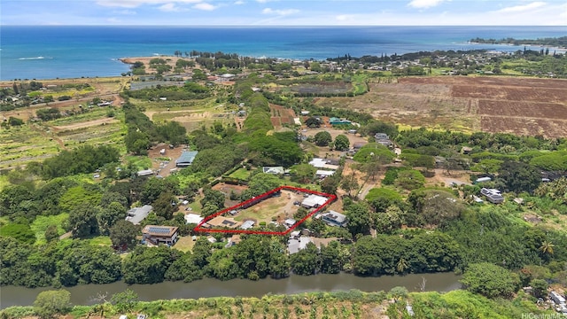 66-342-A Aukai Ln Unit 2, Haleiwa, HI 96712 - aerial view of property and surrounding area with property parcel outlined and a large body of water