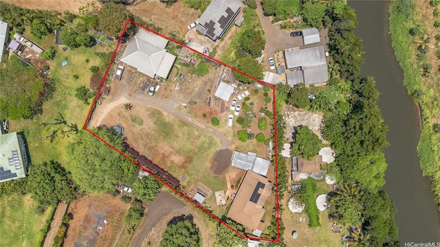 66-342-A Aukai Ln Unit 2, Haleiwa, HI 96712 - aerial view of property and surrounding area with a nearby body of water and property boundaries highlighted
