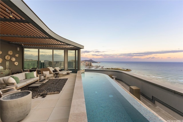 1108 Auahi St Unit 3800, Honolulu, HI 96814 - view of pool featuring an outdoor hangout area, a water view, and a patio