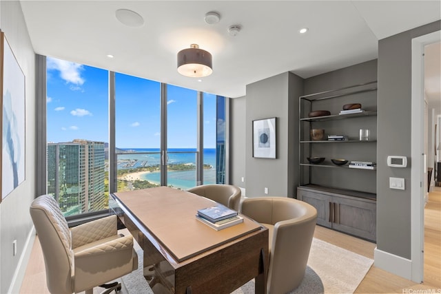 1108 Auahi St Unit 3800, Honolulu, HI 96814 - office area featuring a water view and light wood-style flooring