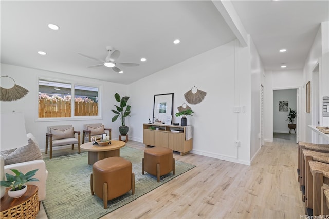 91-821 Kehue St, Ewa Beach, HI 96706 - living room featuring light wood-type flooring, ceiling fan, and recessed lighting