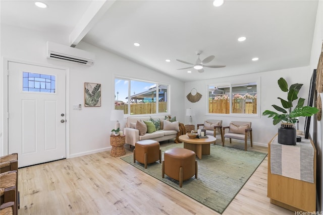 91-821 Kehue St, Ewa Beach, HI 96706 - living area featuring a wall unit AC, healthy amount of natural light, light wood-style flooring, recessed lighting, and a ceiling fan