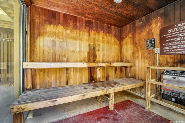 430 Lewers St Unit 2502, Honolulu, HI 96815 - sauna with concrete floors, wooden ceiling, and wood walls