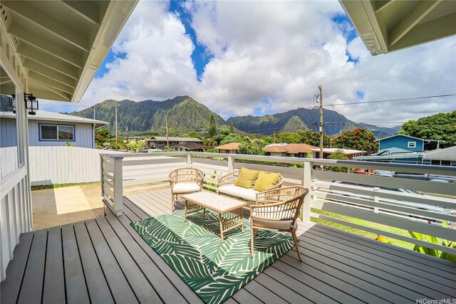 45-420 Pua Makahala St, Kaneohe, HI 96744 - wooden deck featuring a mountain view and an outdoor hangout area