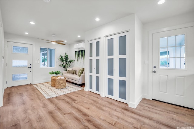 45-420 Pua Makahala St, Kaneohe, HI 96744 - foyer featuring a wall mounted air conditioner, recessed lighting, wood finished floors, and ceiling fan