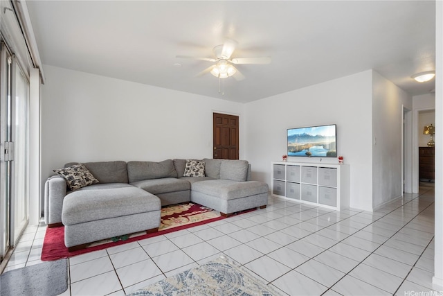 94-1183 Kipaa Pl Unit 14C, Waipahu, HI 96797 - living room with a ceiling fan and light tile patterned floors