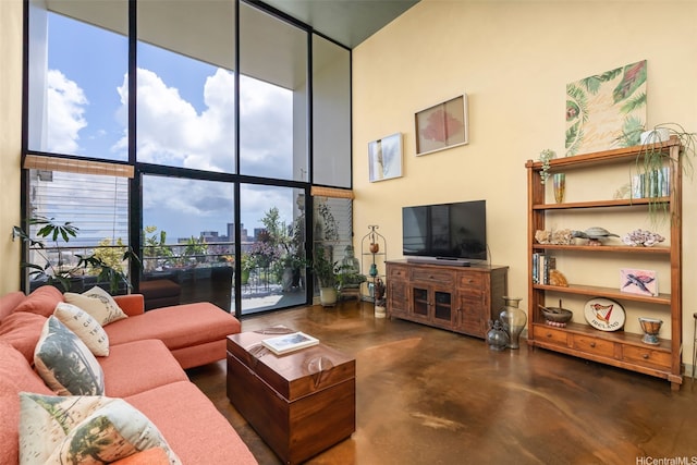666 Prospect St Unit I502, Honolulu, HI 96813 - living area featuring finished concrete floors and floor to ceiling windows