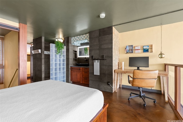 666 Prospect St Unit I502, Honolulu, HI 96813 - bedroom with an office area and finished concrete floors