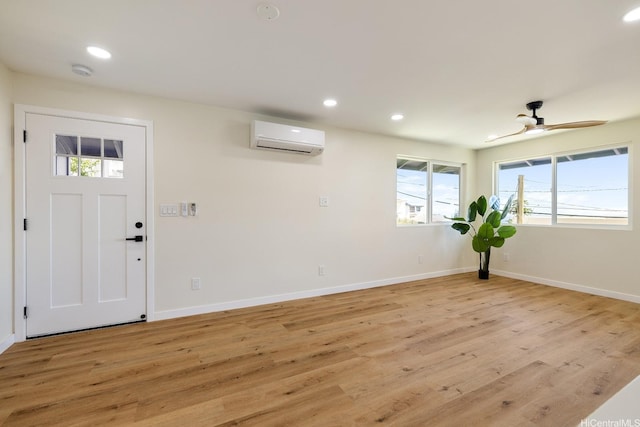 2632 Peter St, Honolulu, HI 96816 - entryway with a wall mounted AC, light wood-style flooring, baseboards, recessed lighting, and a ceiling fan