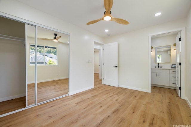 2632 Peter St, Honolulu, HI 96816 - unfurnished bedroom featuring light wood finished floors, a closet, recessed lighting, ensuite bath, and ceiling fan