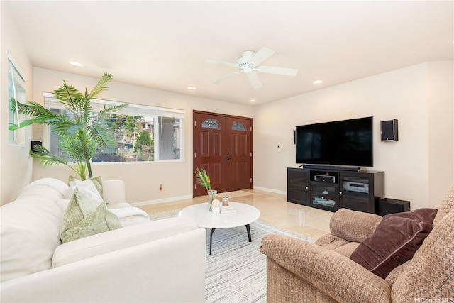 91-2106B Fort Weaver Rd Unit 15, Ewa Beach, HI 96706 - living area featuring recessed lighting, ceiling fan, and light tile patterned floors