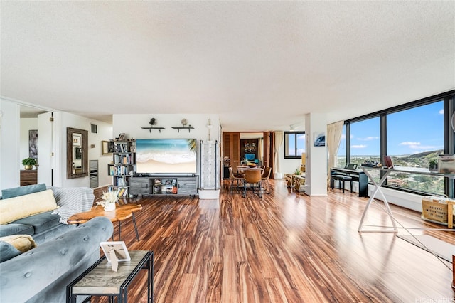 250 Kawaihae St Unit 10E, Honolulu, HI 96825 - living area with wood finished floors and a textured ceiling