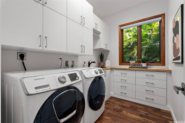 4967 Maunalani Cir Unit B, Honolulu, HI 96816 - washroom with washing machine and dryer, cabinet space, dark wood-style floors, and baseboards