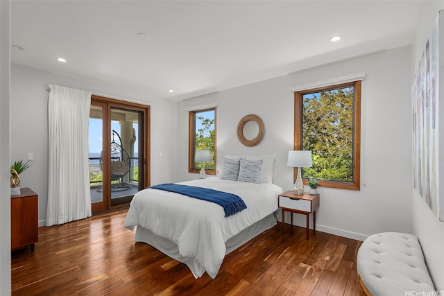 4967 Maunalani Cir Unit B, Honolulu, HI 96816 - bedroom featuring access to exterior, dark wood-style floors, recessed lighting, and baseboards