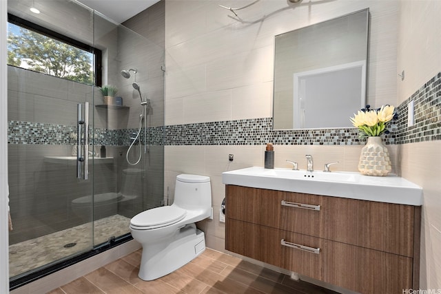 4967 Maunalani Cir Unit B, Honolulu, HI 96816 - full bath with toilet, tile walls, vanity, a shower stall, and wood finished floors