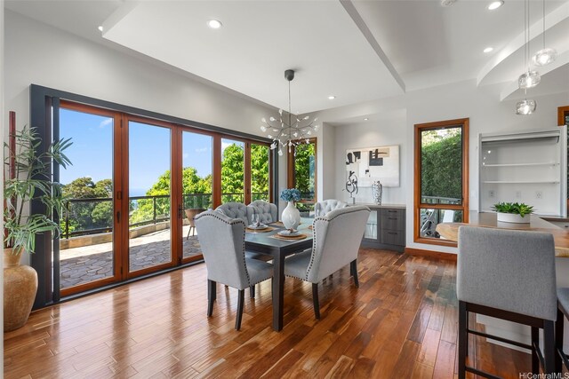 4967 Maunalani Cir Unit B, Honolulu, HI 96816 - dining room with a chandelier, dark wood finished floors, and recessed lighting