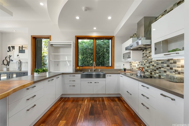 4967 Maunalani Cir Unit B, Honolulu, HI 96816 - kitchen featuring a sink, black electric stovetop, white cabinetry, tasteful backsplash, and recessed lighting