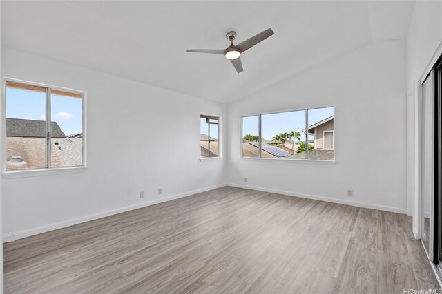 91-1041 Waihuna St, Ewa Beach, HI 96706 - unfurnished bedroom with wood finished floors, ceiling fan, and high vaulted ceiling