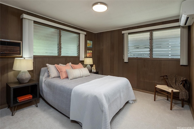 1456 Ala Aolani St, Honolulu, HI 96819 - bedroom featuring light carpet, a wall mounted AC, and wood walls