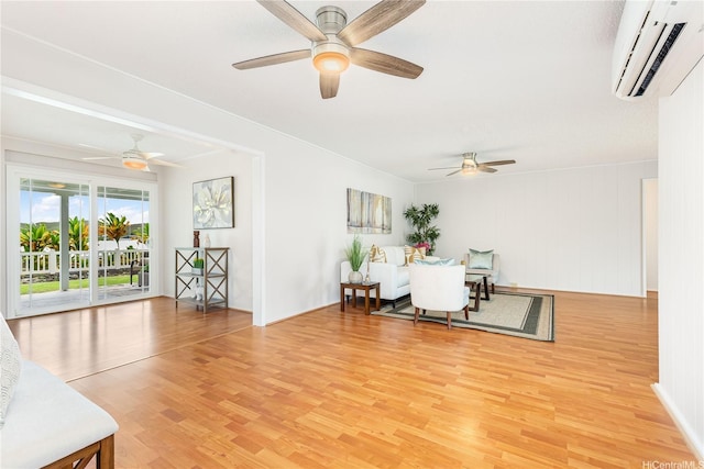1433 Akanahe Pl, Kailua, HI 96734 - living room with a wall unit AC, ceiling fan, and light wood-style flooring