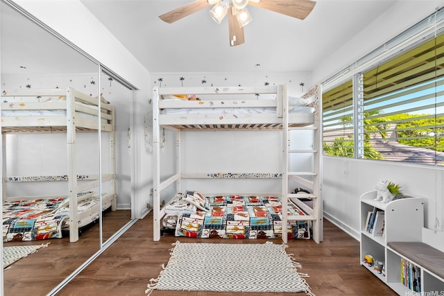4130 Keanu St Unit 4, Honolulu, HI 96816 - bedroom with a closet, wood finished floors, and ceiling fan