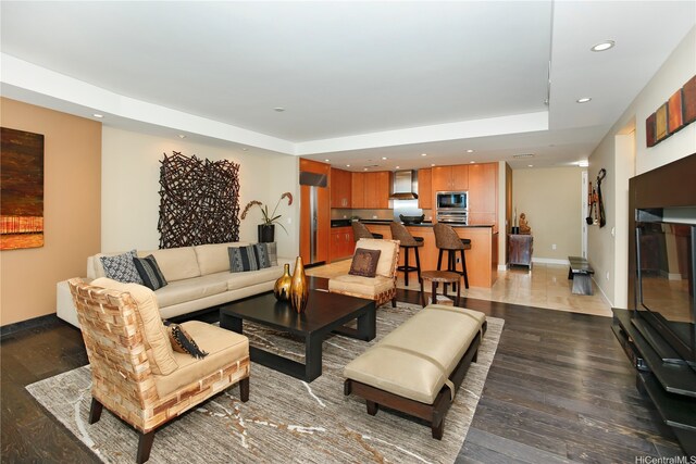1288 Ala Moana Blvd Unit 18B, Honolulu, HI 96814 - living area featuring recessed lighting, wood finished floors, and a raised ceiling