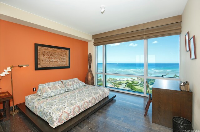 1288 Ala Moana Blvd Unit 18B, Honolulu, HI 96814 - bedroom with wood finished floors, a water view, and a wall of windows