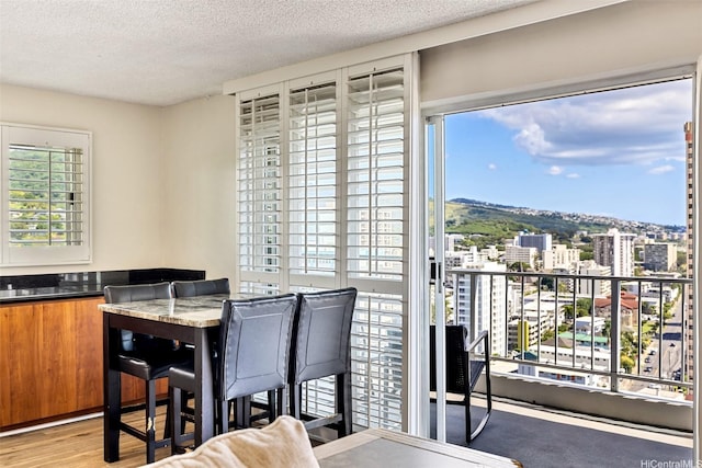 1111 Wilder Ave Pha, Pha, Honolulu, HI 96822 - dining area featuring a textured ceiling, a city view, and wood finished floors