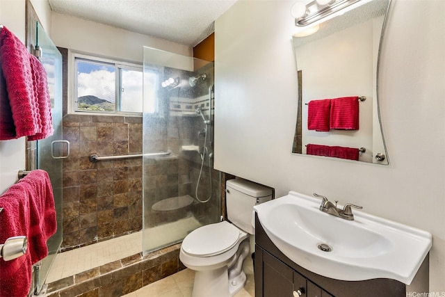 1111 Wilder Ave Pha, Pha, Honolulu, HI 96822 - bathroom featuring vanity, a stall shower, tile patterned flooring, and a textured ceiling