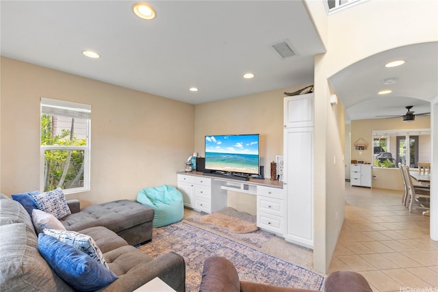 91-6438 Kapolei Pkwy, Ewa Beach, HI 96706 - living area with recessed lighting, ceiling fan, and light tile patterned floors