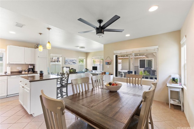 91-6438 Kapolei Pkwy, Ewa Beach, HI 96706 - dining space featuring light tile patterned floors, a ceiling fan, plenty of natural light, and recessed lighting