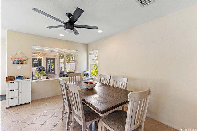 91-6438 Kapolei Pkwy, Ewa Beach, HI 96706 - dining room with light tile patterned flooring, recessed lighting, and a ceiling fan