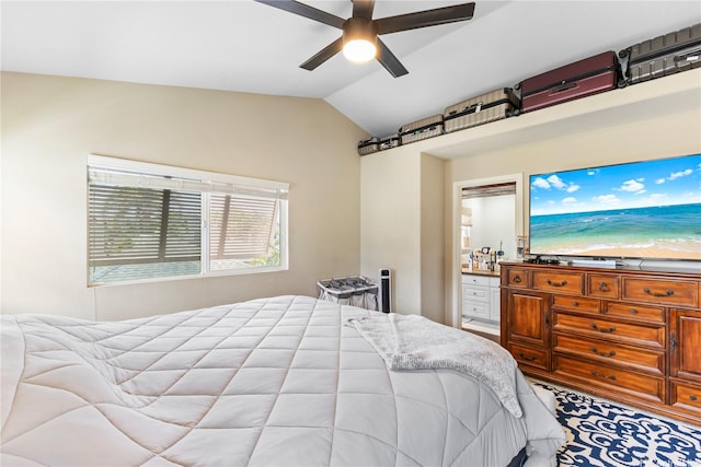 91-6438 Kapolei Pkwy, Ewa Beach, HI 96706 - bedroom featuring vaulted ceiling and a ceiling fan