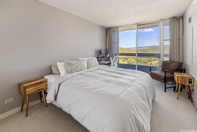3045 Ala Napuaa Pl Unit 1803, Honolulu, HI 96818 - bedroom featuring light carpet, access to outside, a textured ceiling, and a wall of windows