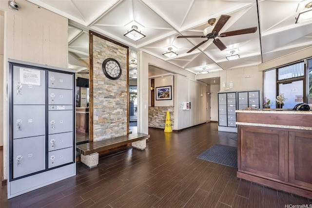 3045 Ala Napuaa Pl Unit 1803, Honolulu, HI 96818 - reception with coffered ceiling, ceiling fan, and a surveillance system